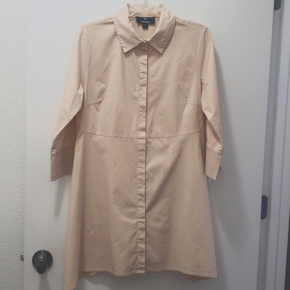 Dennis Basso Blush Button Down Cotton Spandex Flattering Tunic Top with Pockets - Picture 1 of 8